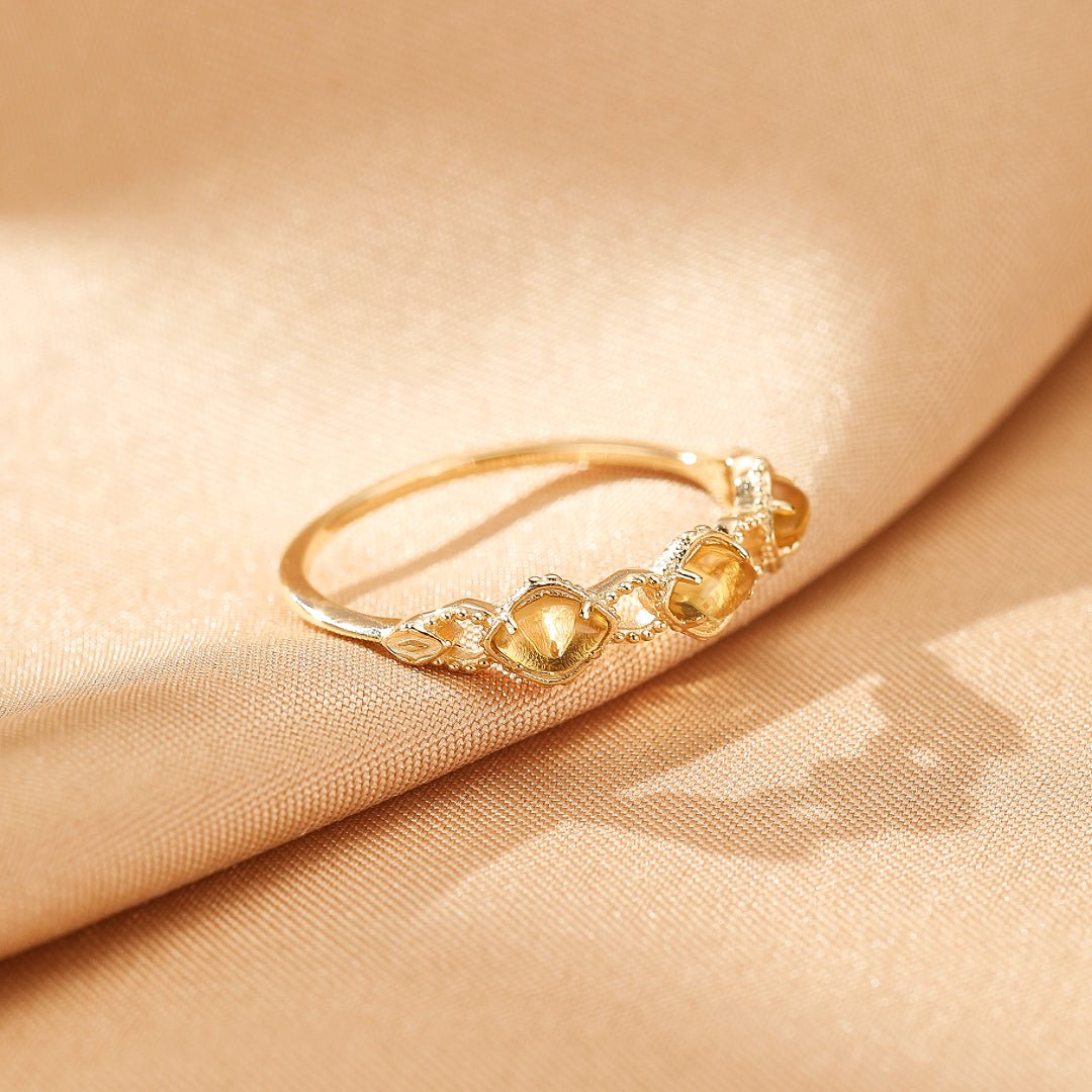 Bague Citrine Pierre Lumière Dorée Spirituelle Argent Plaqué Or - Biloria
