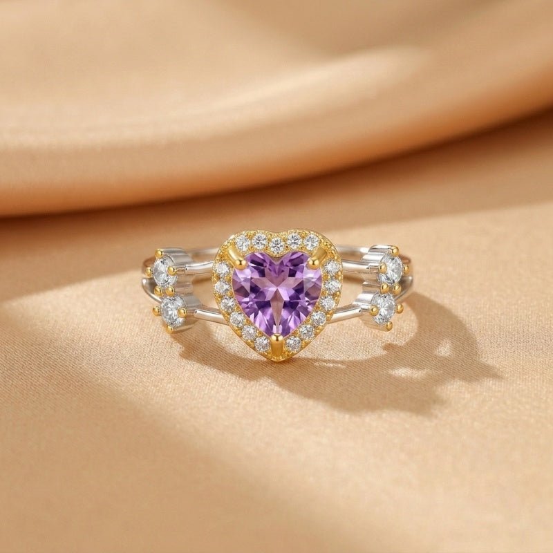 Bague Cœur Arc-en-ciel en Argent Plaqué Or aux Pierres Fines - Biloria