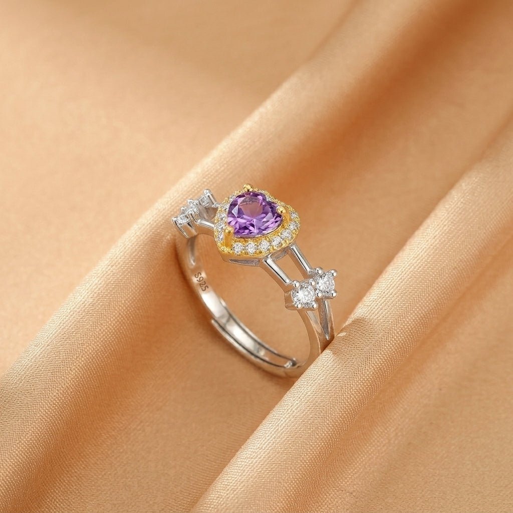 Bague Cœur Arc-en-ciel en Argent Plaqué Or aux Pierres Fines - Biloria