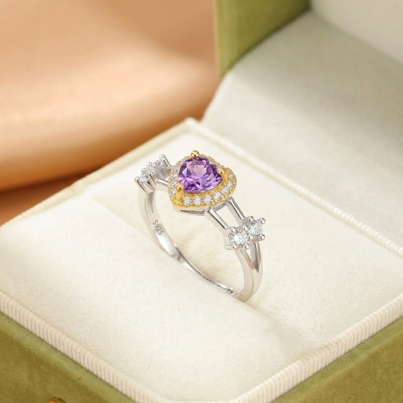 Bague Cœur Arc-en-ciel en Argent Plaqué Or aux Pierres Fines - Biloria