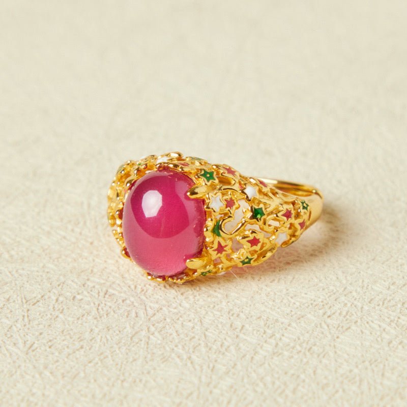 Bague Cornaline Étoile Flamboyante – Argent 925 et Émail - Biloria