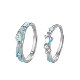 Bague couple ajustable avec motif astral et émail bleu - Biloria