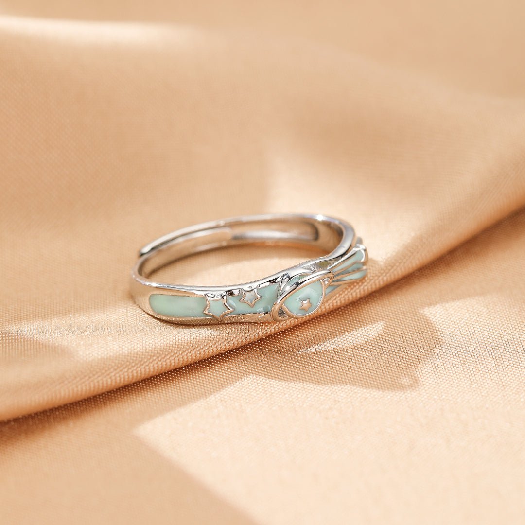 Bague couple ajustable avec motif astral et émail bleu - Biloria