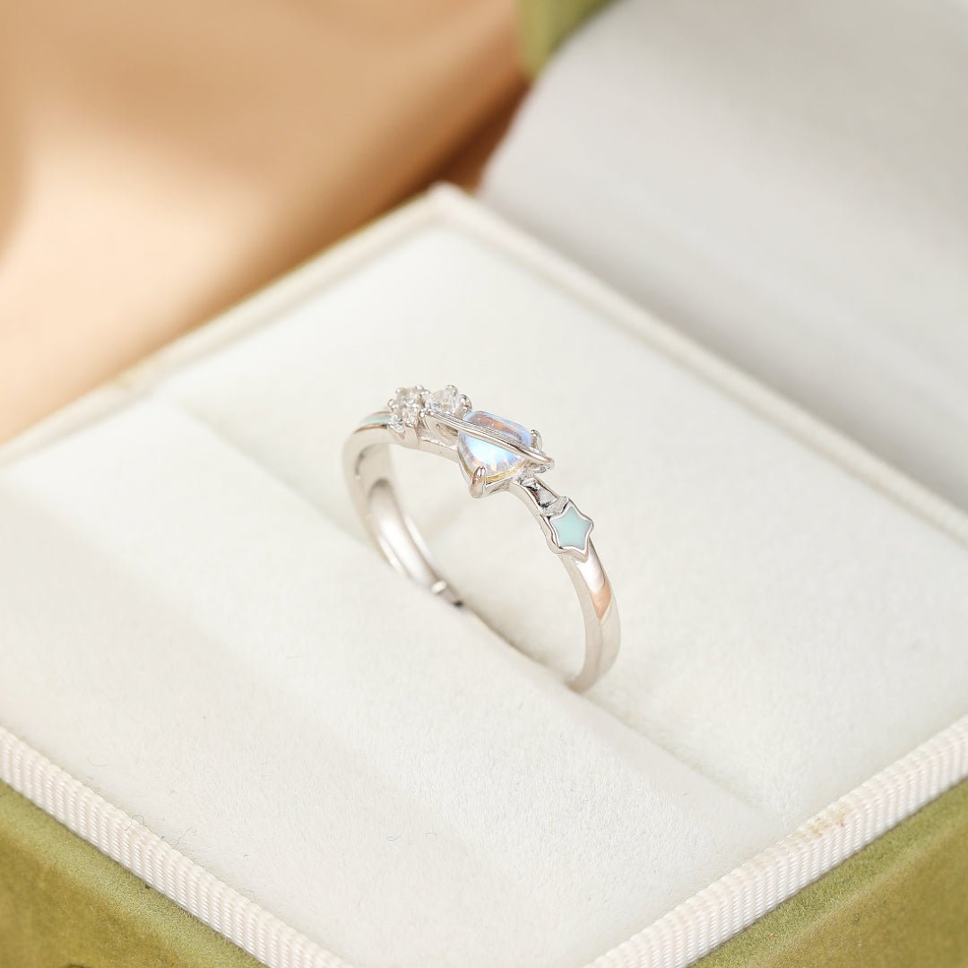 Bague couple ajustable avec motif astral et émail bleu - Biloria