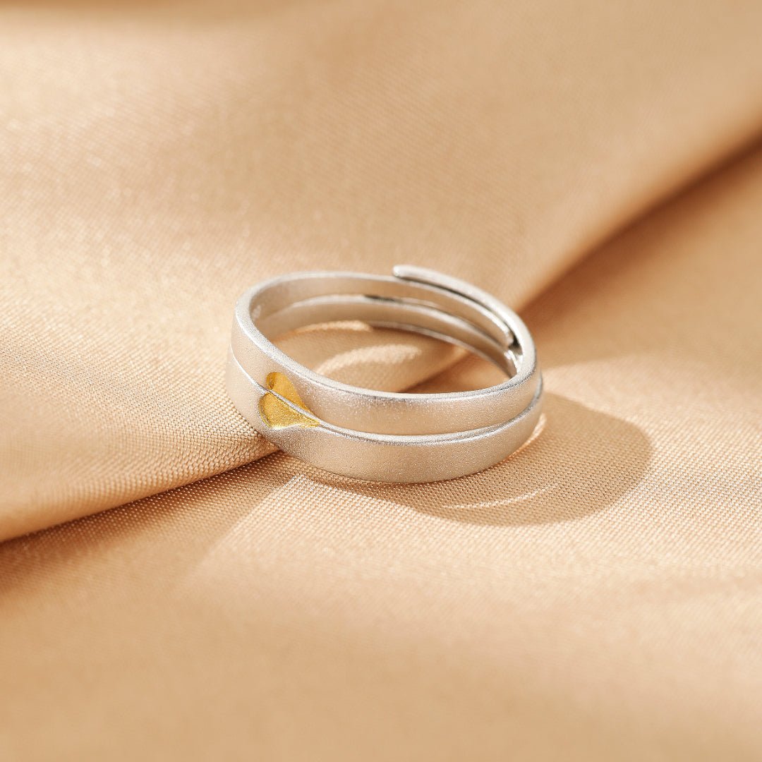 Bague Couple Argent 925 avec Cœur Enlacé Doré - Bijou Amour Harmonie - Biloria