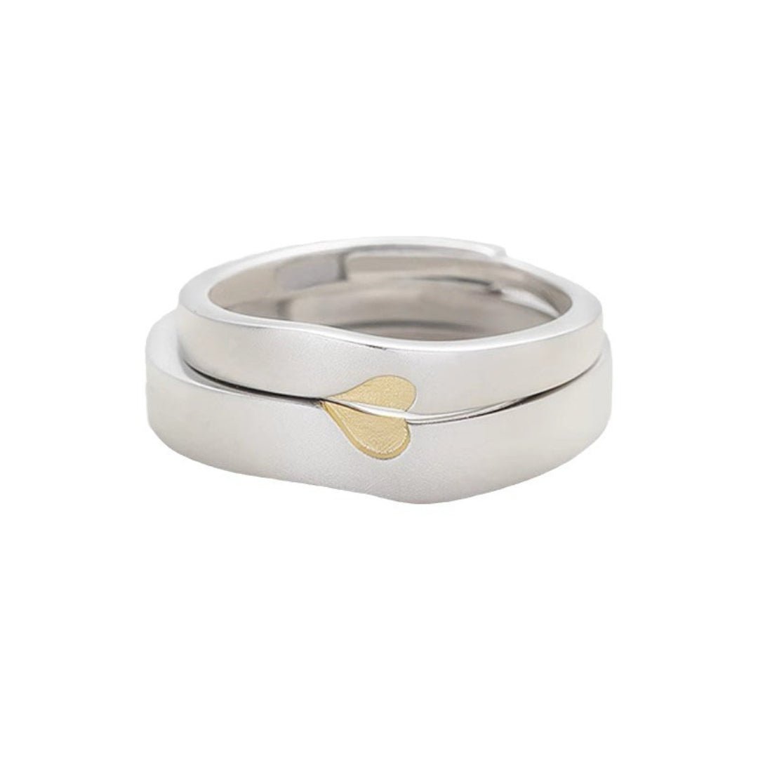 Bague Couple Argent 925 avec Cœur Enlacé Doré - Bijou Amour Harmonie - Biloria