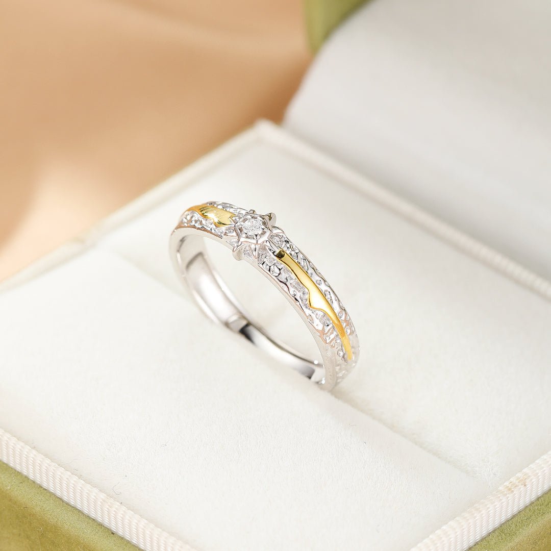 Bague couple Lune et Soleil argent S999 ajustable - Biloria