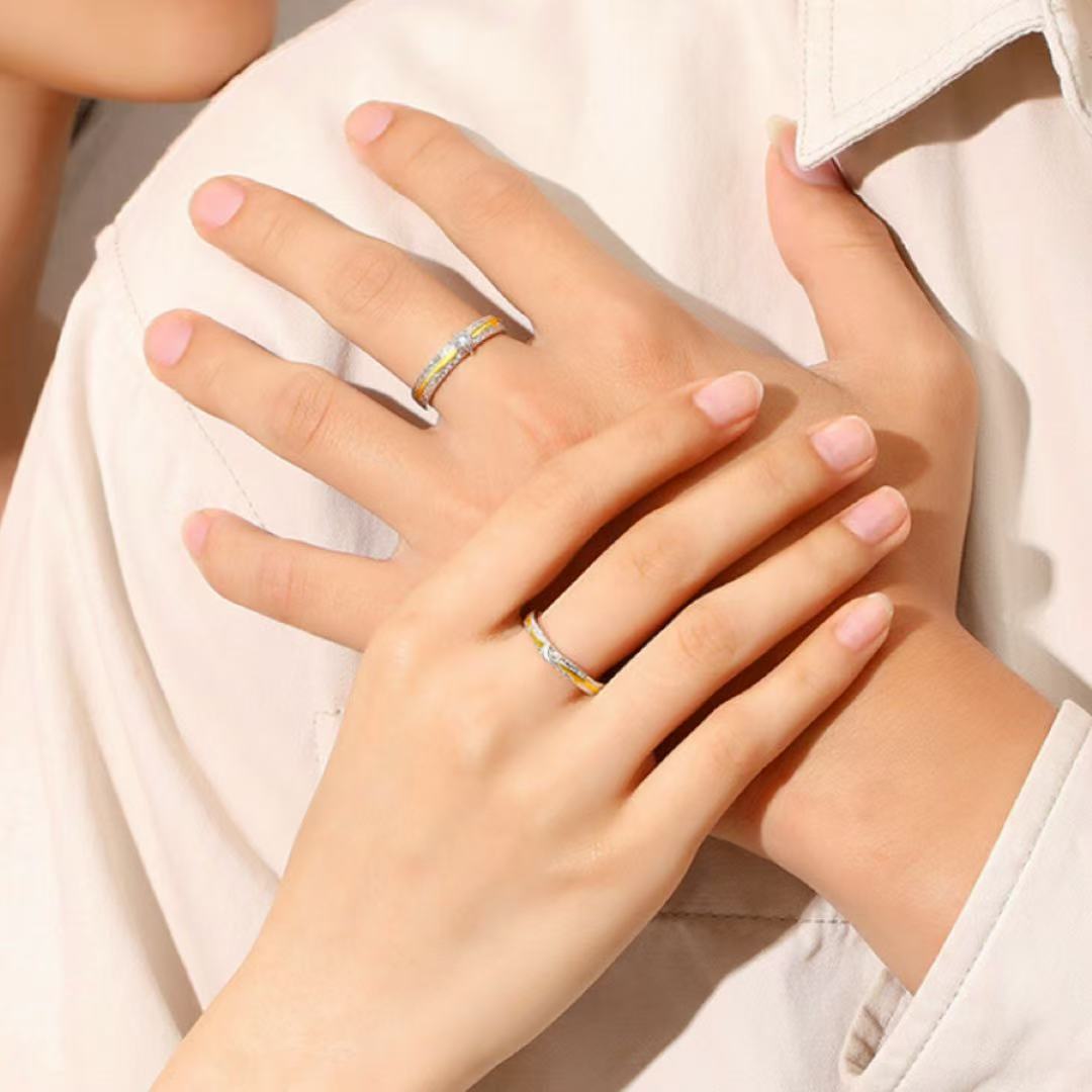Bague couple Lune et Soleil argent S999 ajustable - Biloria