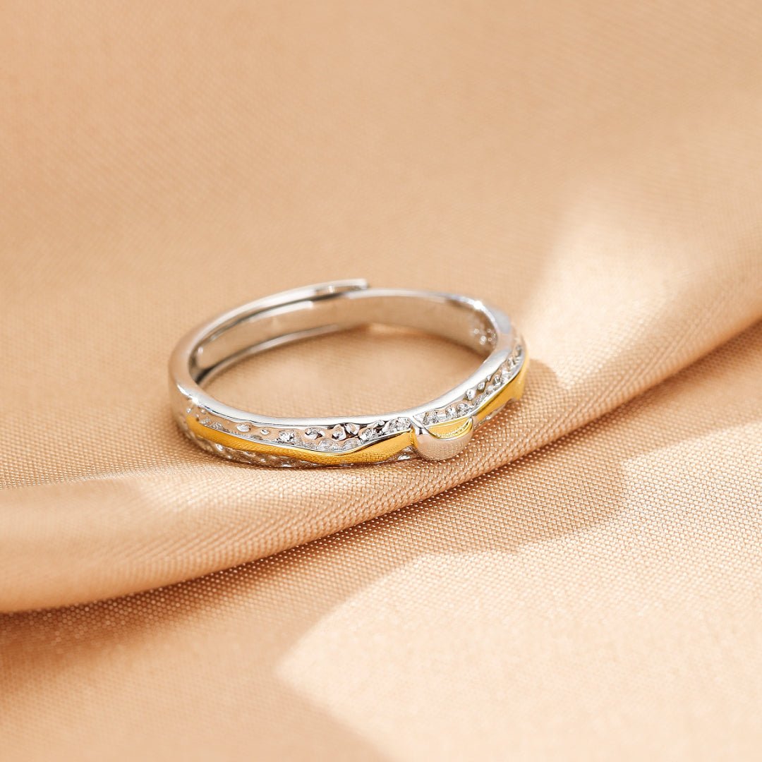 Bague couple Lune et Soleil argent S999 ajustable - Biloria