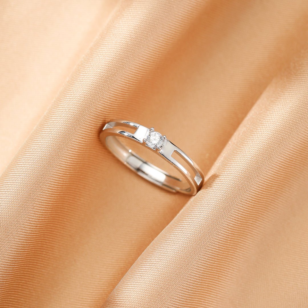 Bague Couple Pierre de Lune et Zircon - Argent 925 Ajustable - Biloria