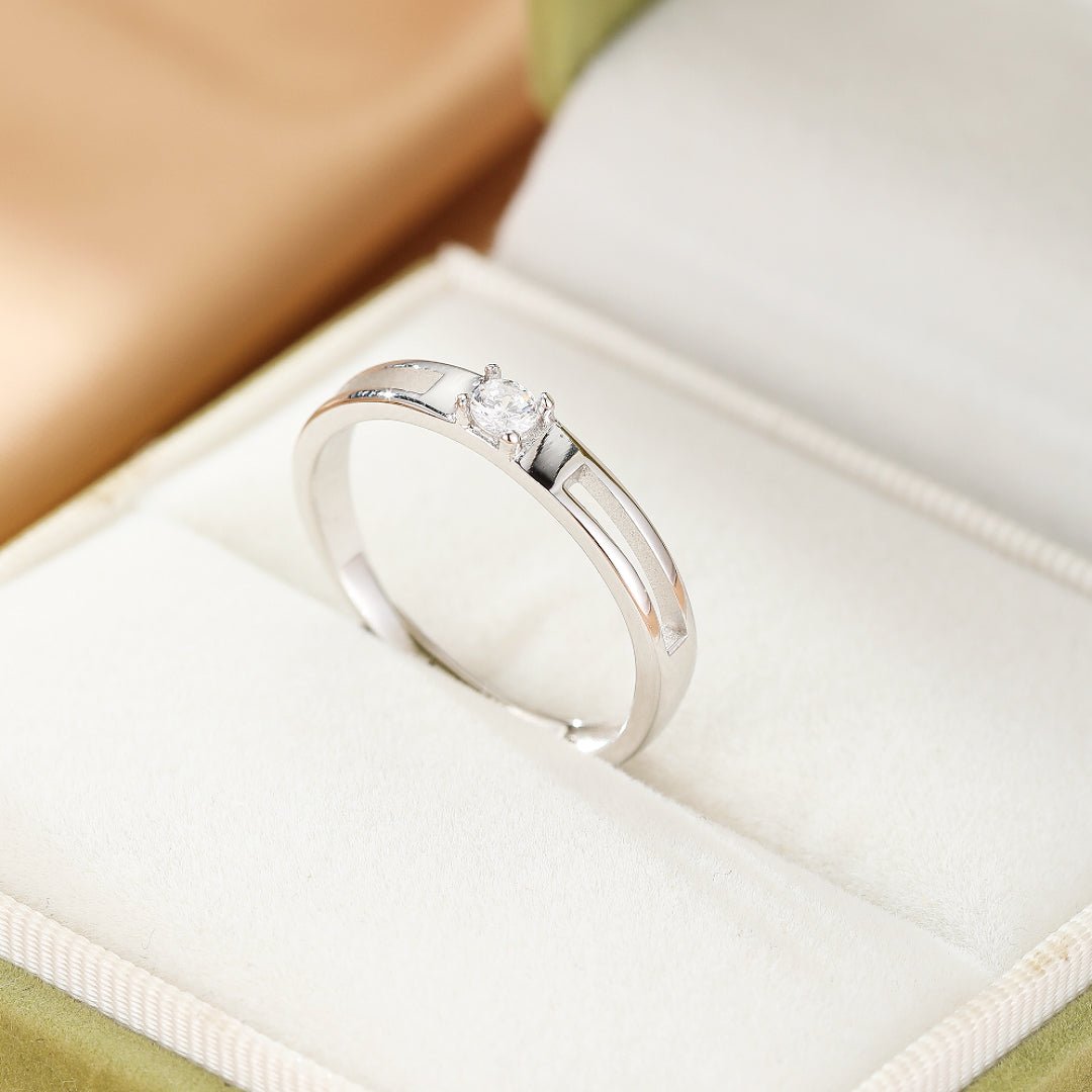 Bague Couple Pierre de Lune et Zircon - Argent 925 Ajustable - Biloria