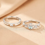 Bague Couple Pierre de Lune et Zircon - Argent 925 Ajustable - Biloria