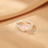 Bague Cristal de Roche Quartz Rose Argent Ajustable Apaisante - Biloria