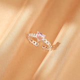 Bague Cristal de Roche Quartz Rose Argent Ajustable Apaisante - Biloria