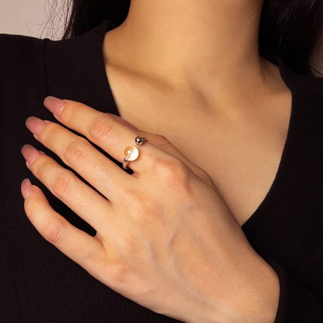 Bague Cristal de Roche Sphère de Lumière Argent Ajustable - Biloria