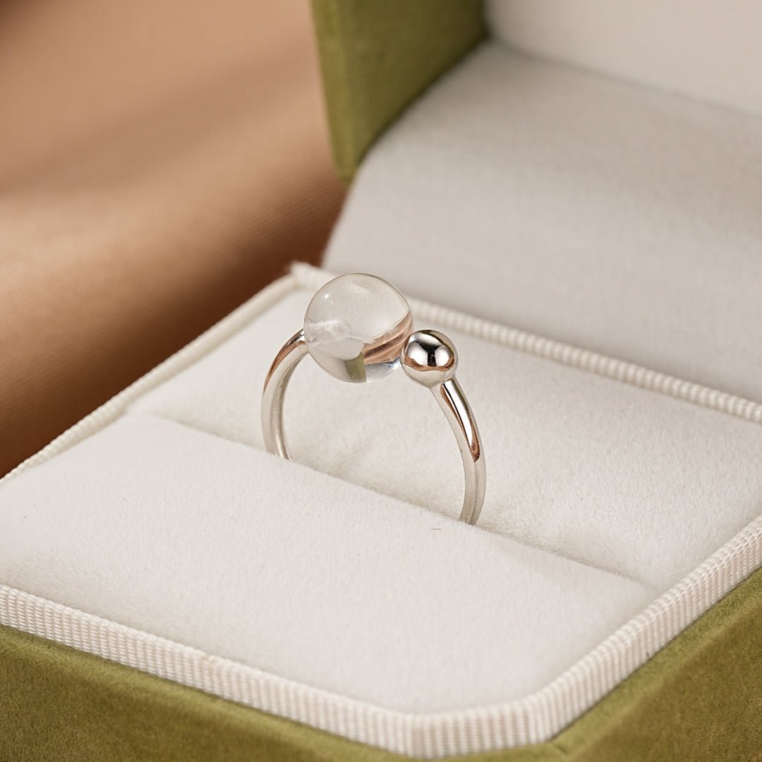 Bague Cristal de Roche Sphère de Lumière Argent Ajustable - Biloria