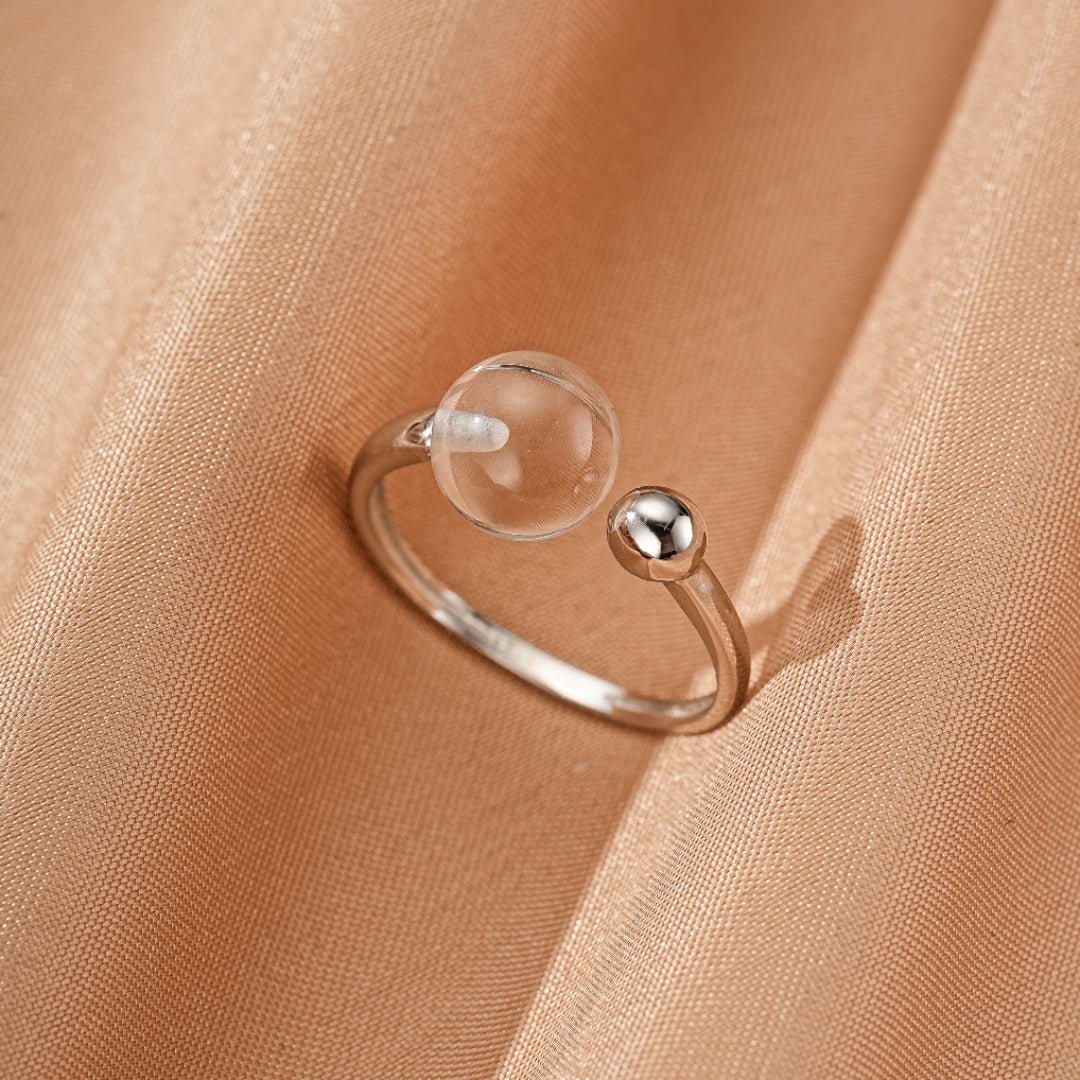 Bague Cristal de Roche Sphère de Lumière Argent Ajustable - Biloria