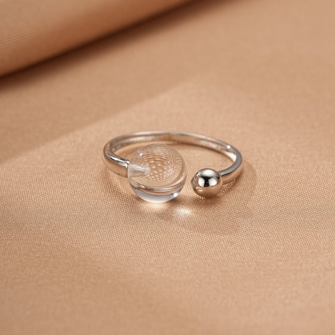 Bague Cristal de Roche Sphère de Lumière Argent Ajustable - Biloria
