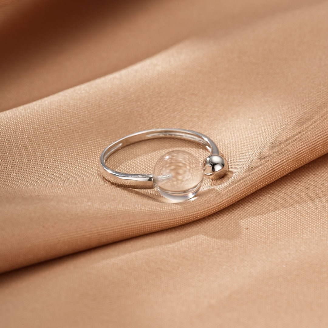 Bague Cristal de Roche Sphère de Lumière Argent Ajustable - Biloria