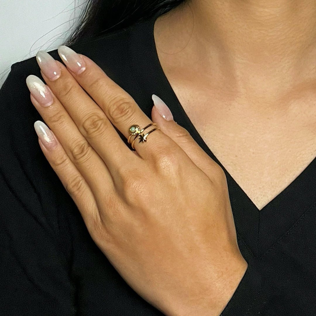 Bague double anneau Amazonite étoile dorée - Biloria
