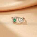 Bague Émeraude Duo Lumineux Argent 925 Ajustable - Biloria