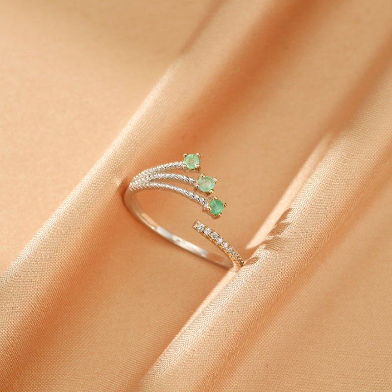 Bague Émeraude et Zircon Argent Ajustable - Biloria