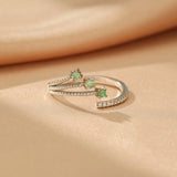 Bague Émeraude et Zircon Argent Ajustable - Biloria