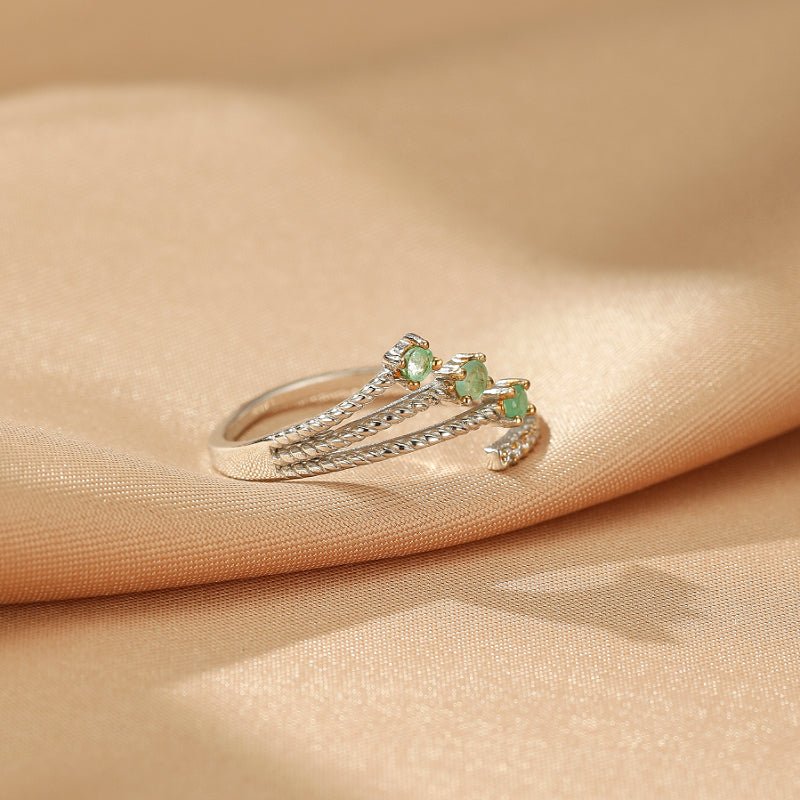 Bague Émeraude et Zircon Argent Ajustable - Biloria