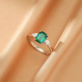 Bague Émeraude Rectangulaire Ajustable Argent S925 - Biloria