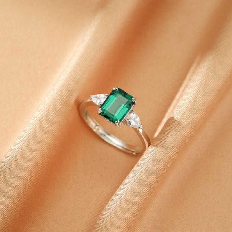 Bague Émeraude Rectangulaire Ajustable Argent S925 - Biloria