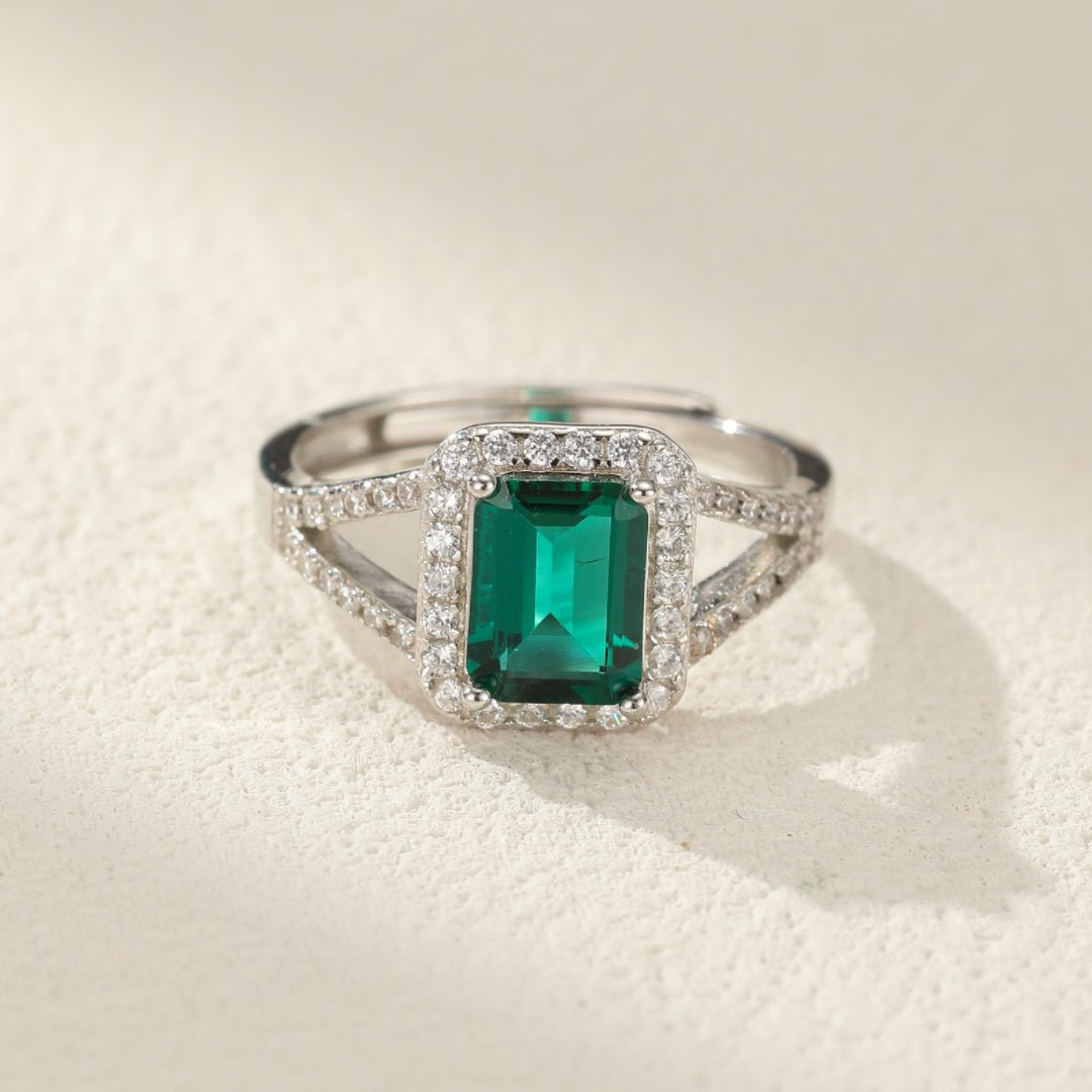 Bague Émeraude vert profond Argent 925 ajustable - Biloria