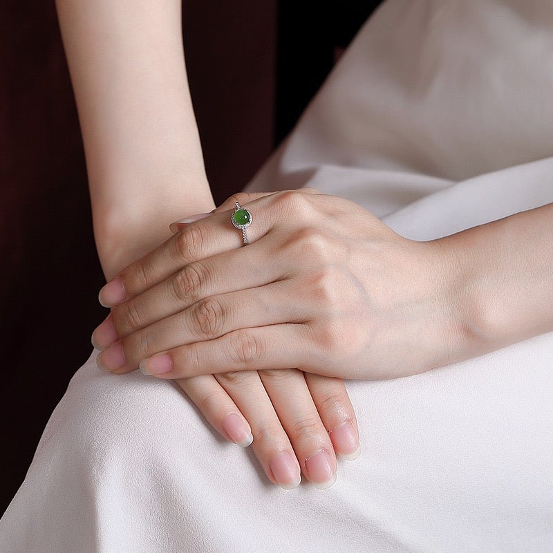 Bague en Jade Ajustable pour Femme 54-60mm Argent 925 - Biloria