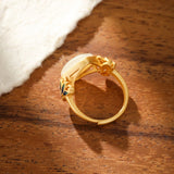 Bague Éveil Lotus Bleu - Jade Blanc, Argent Plaqué Or - Biloria