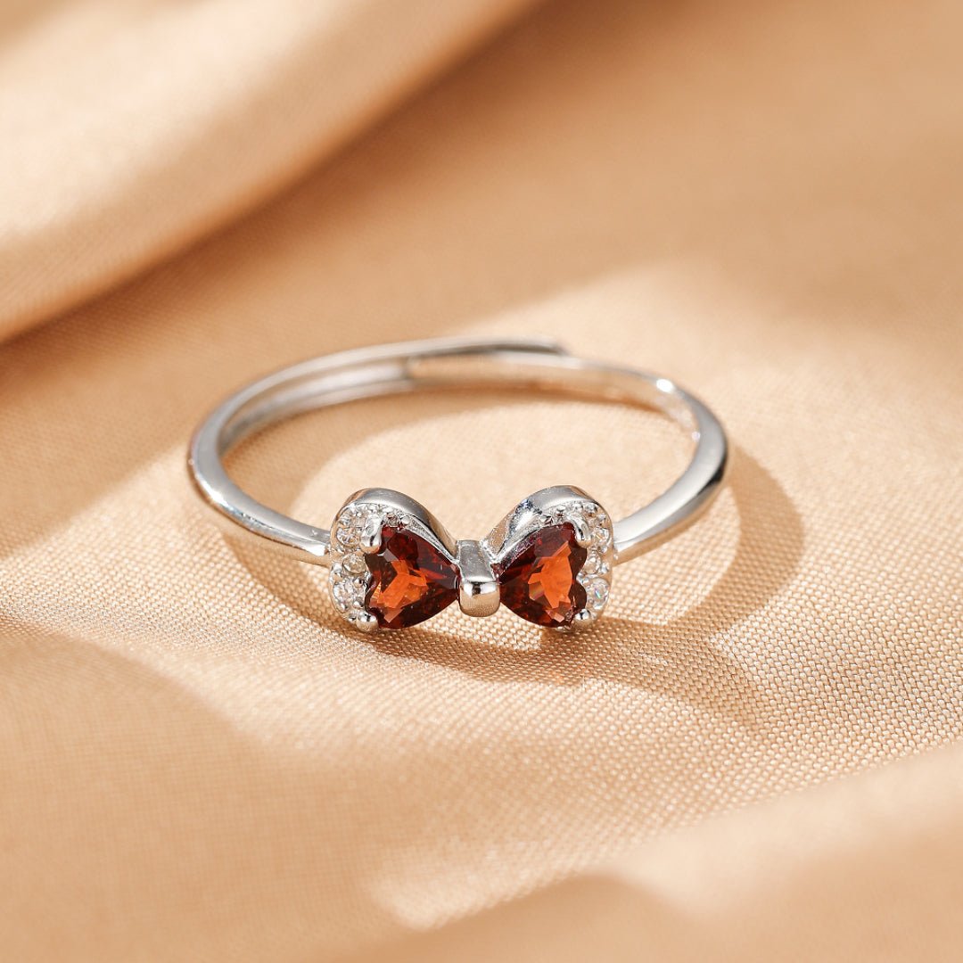 Bague Grenat Cœur Nœud Argent 925 Lithothérapie - Biloria