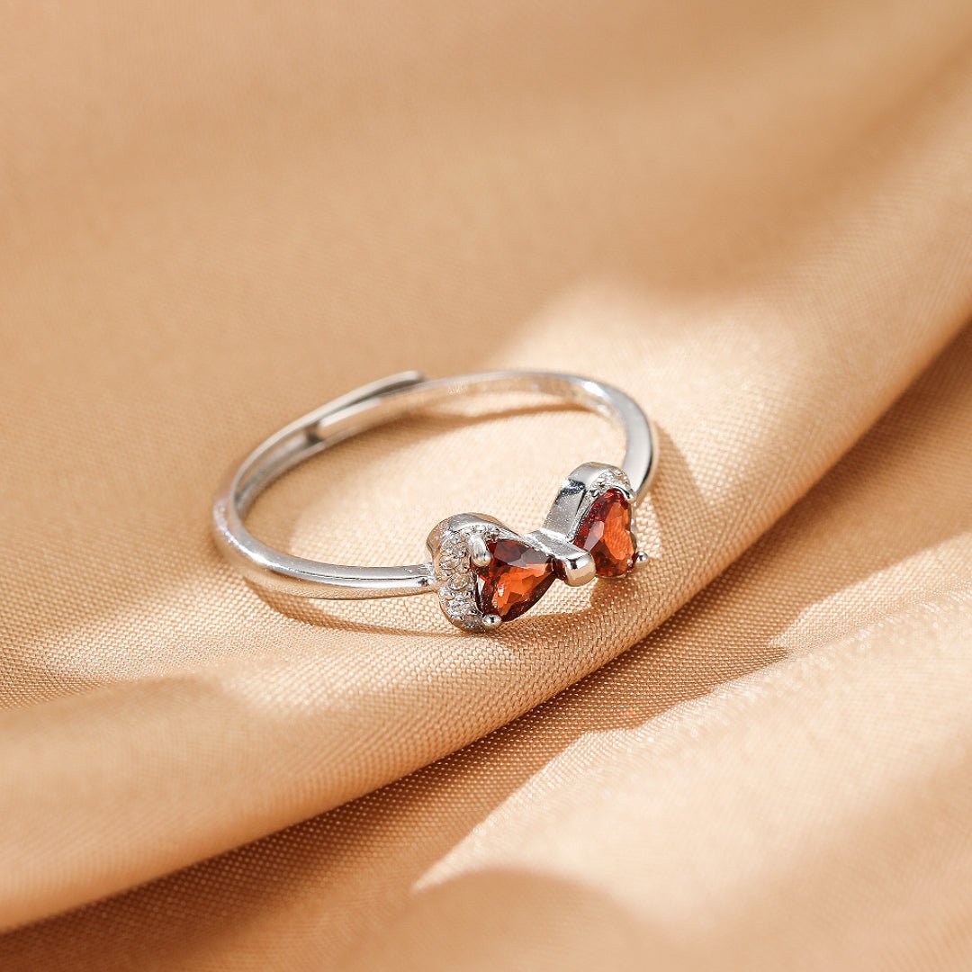 Bague Grenat Cœur Nœud Argent 925 Lithothérapie - Biloria