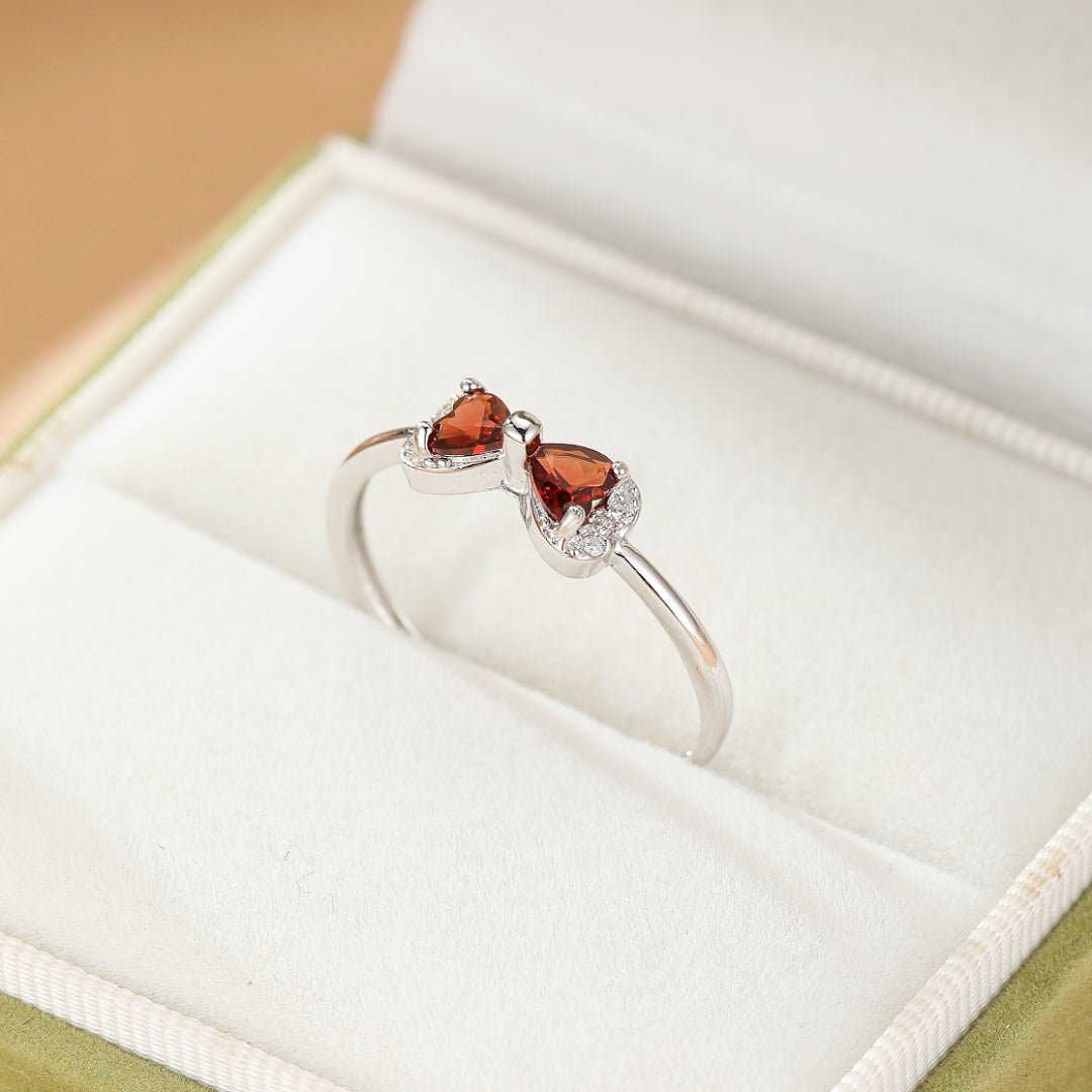 Bague Grenat Cœur Nœud Argent 925 Lithothérapie - Biloria