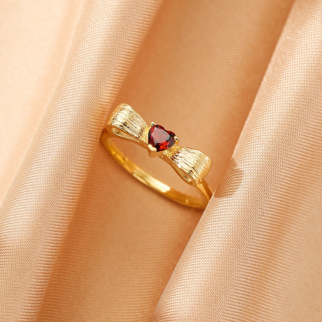 Bague Grenat Cœur Nœud Argent Plaqué Or – Bijou Passion - Biloria