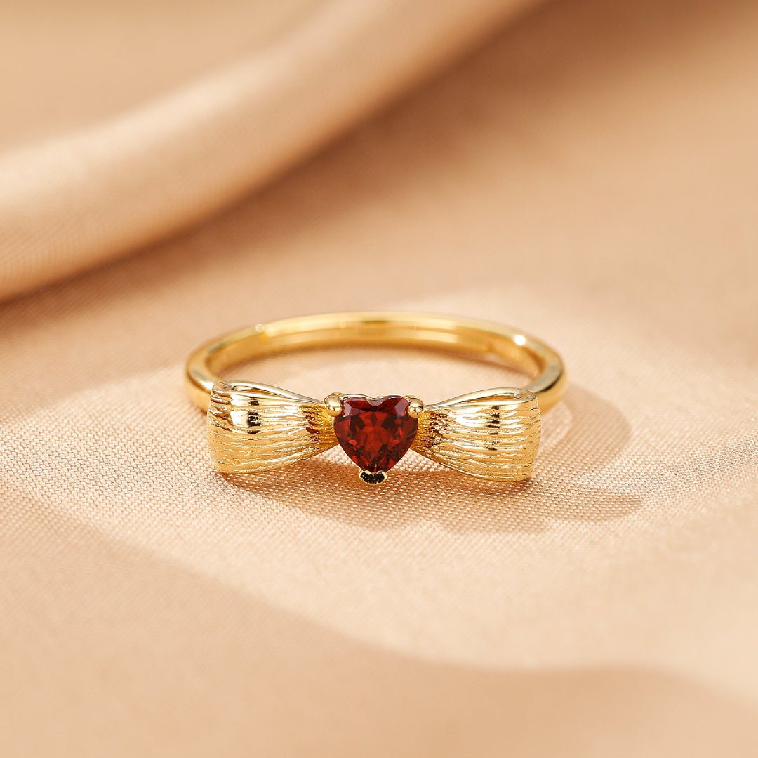 Bague Grenat Cœur Nœud Argent Plaqué Or – Bijou Passion - Biloria