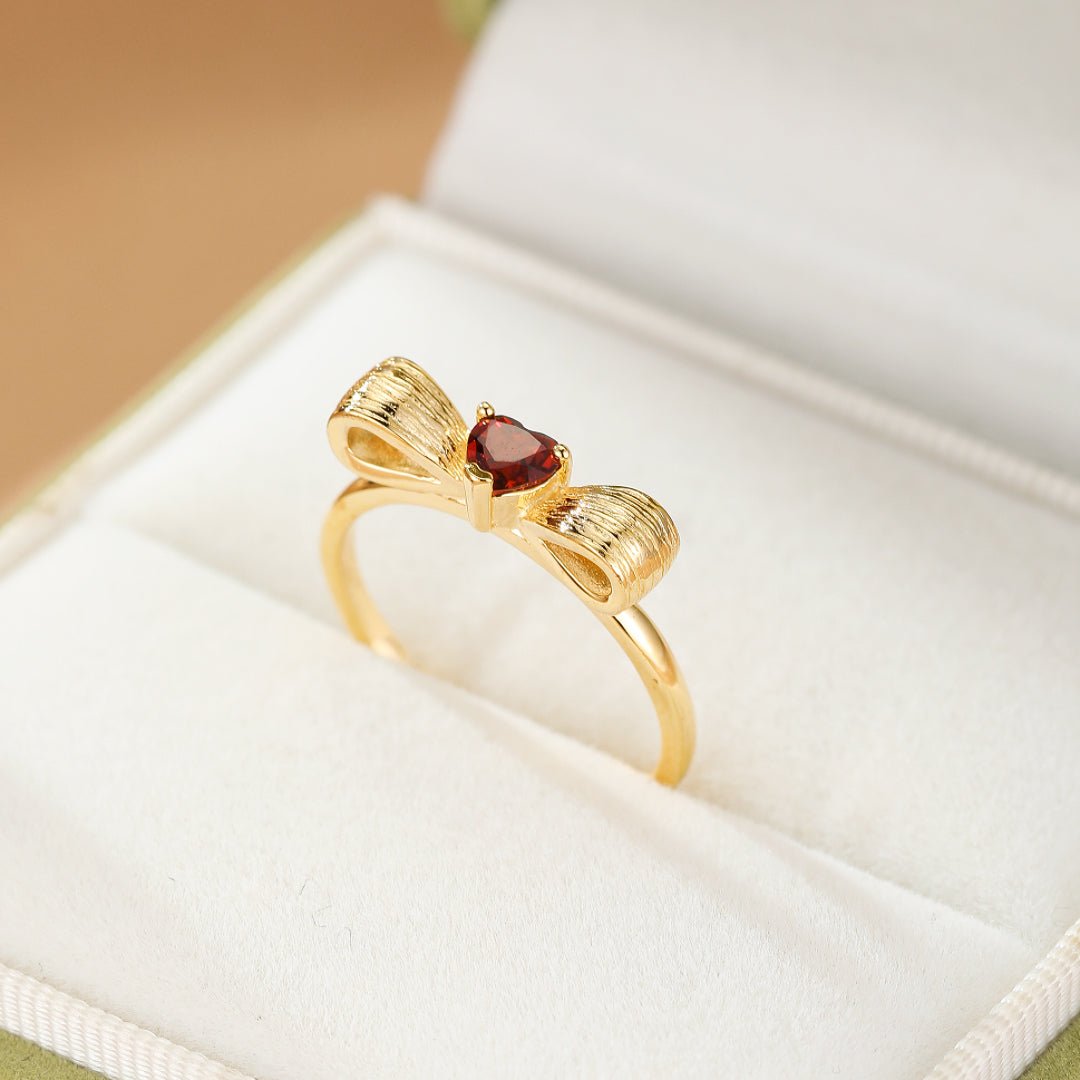 Bague Grenat Cœur Nœud Argent Plaqué Or – Bijou Passion - Biloria