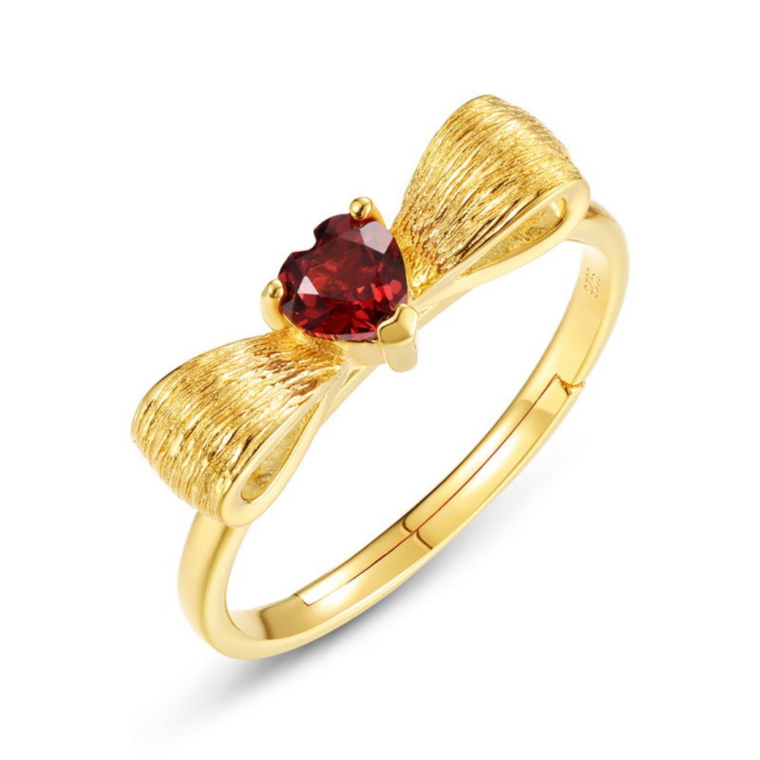 Bague Grenat Cœur Nœud Argent Plaqué Or – Bijou Passion - Biloria