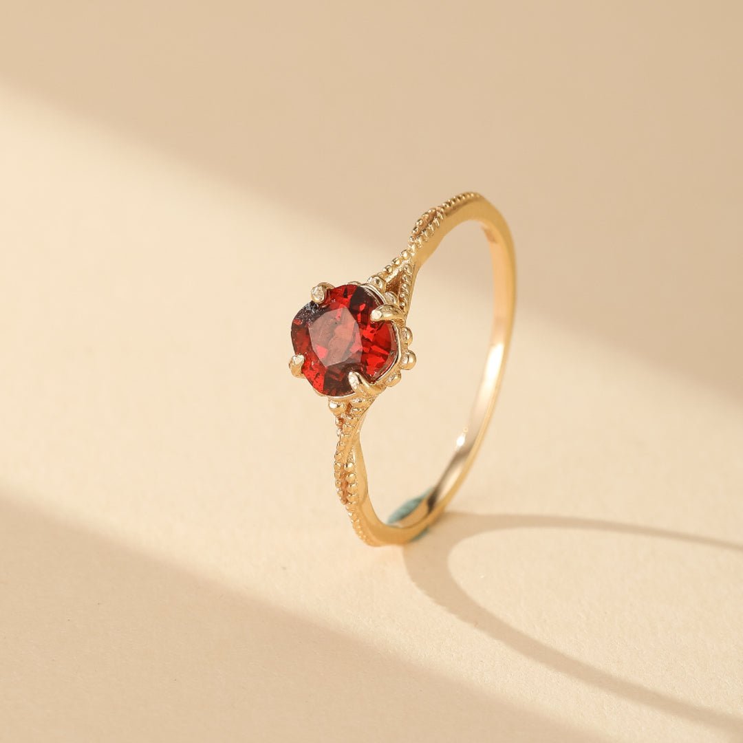 Bague Grenat Courbe Ardente Argent Plaqué Or - Biloria