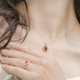 Bague Grenat Flamme Royale Argent Plaqué Or 10K - Biloria