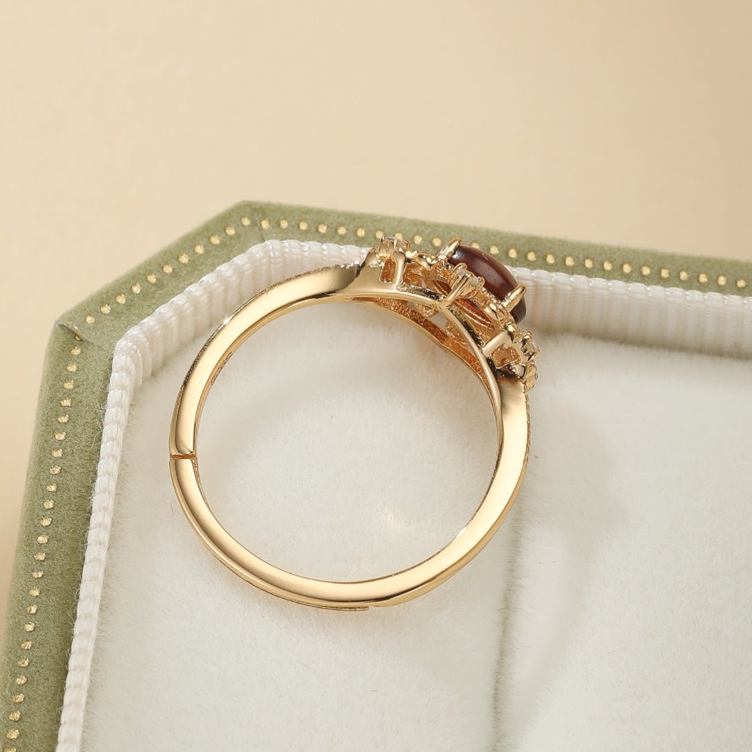 Bague Grenat Flamme Royale Argent Plaqué Or 10K - Biloria
