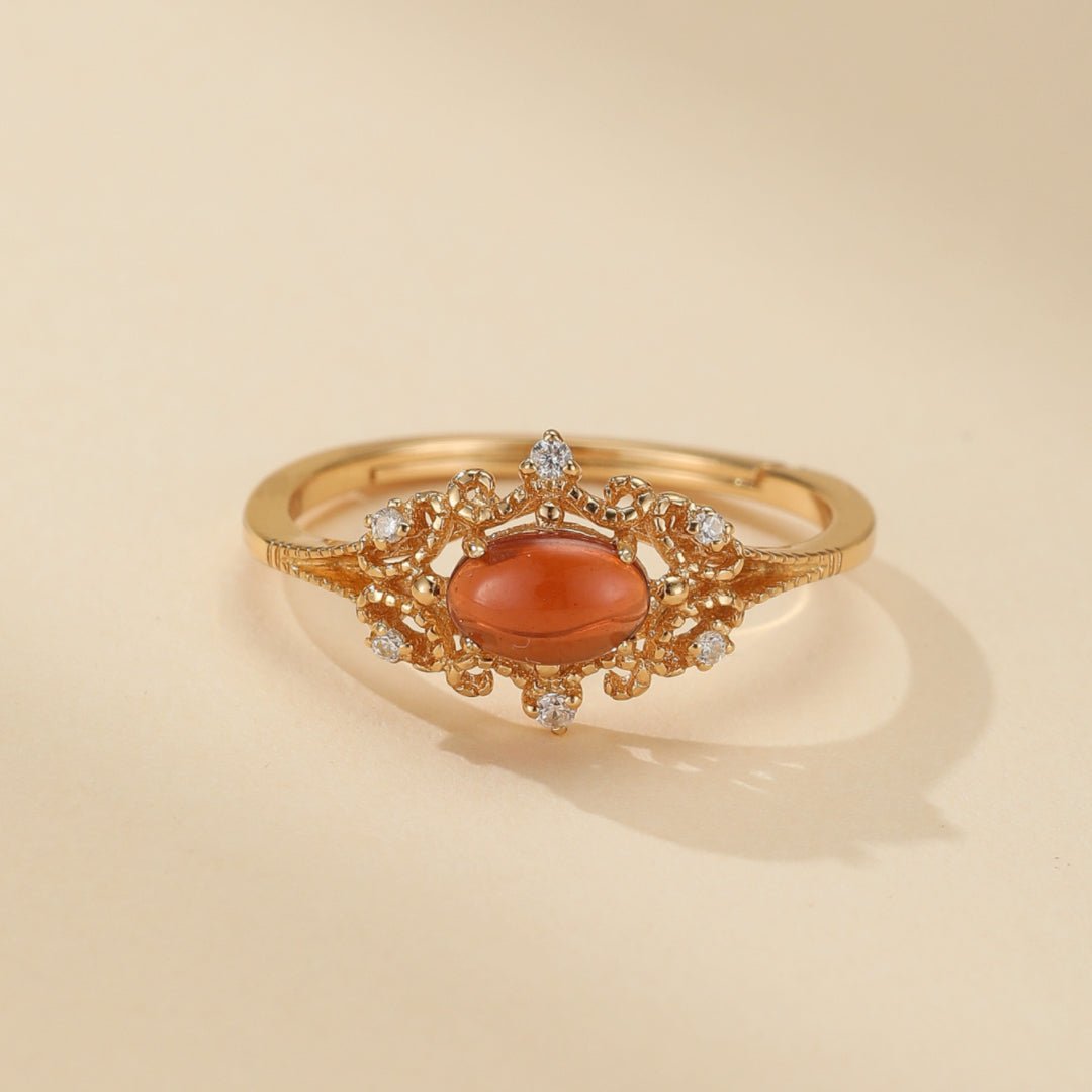 Bague Grenat Flamme Royale Argent Plaqué Or 10K - Biloria
