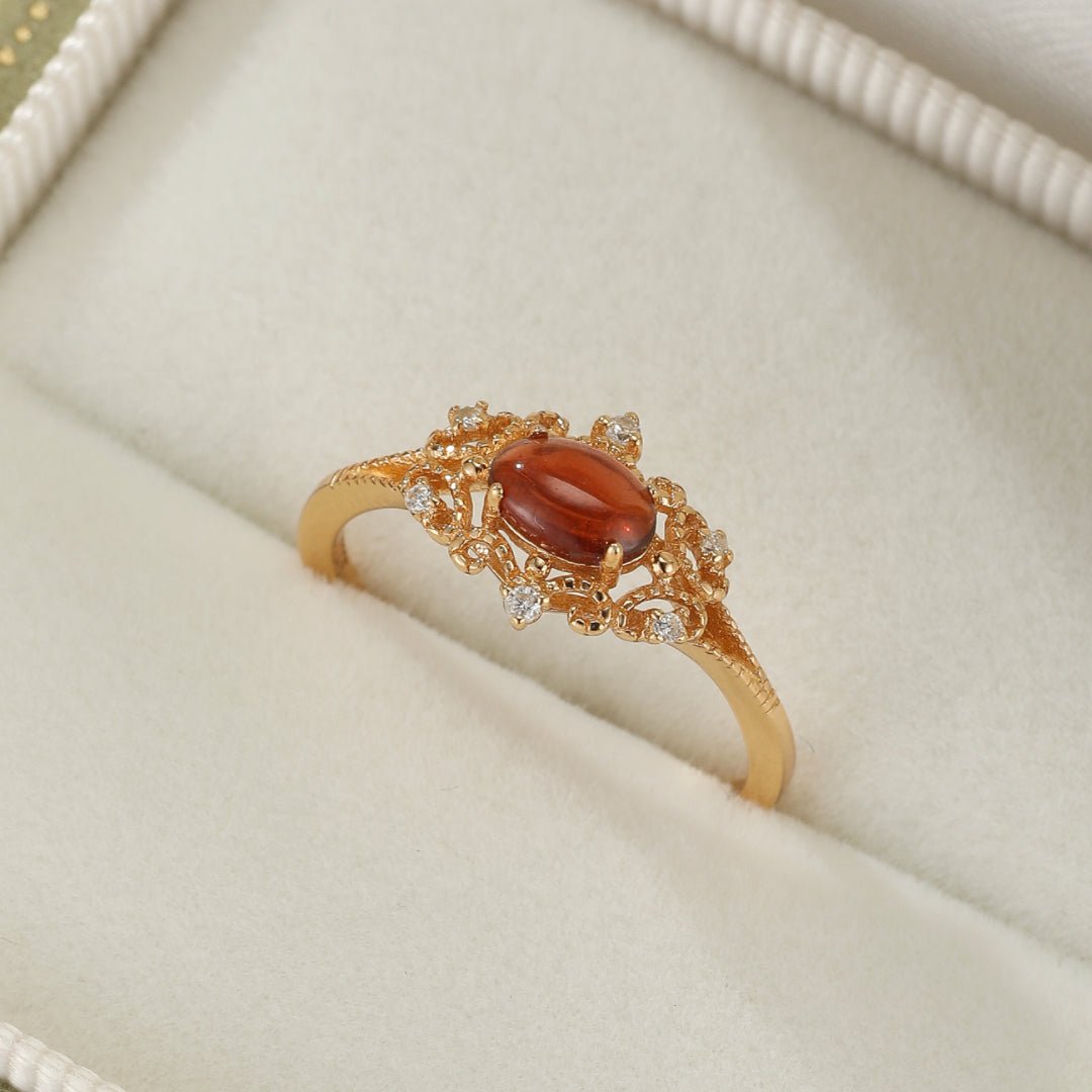 Bague Grenat Flamme Royale Argent Plaqué Or 10K - Biloria