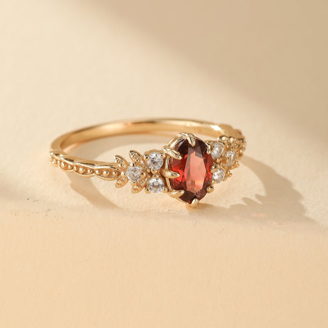 Bague Grenat Fleur de Passion Argent Plaqué Or | Bijou Cadeau - Biloria