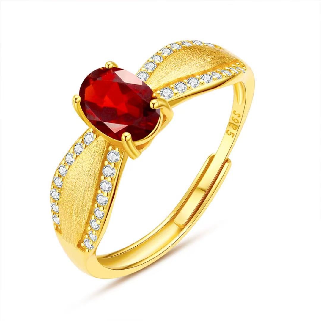 Bague Grenat ou Améthyste Argent Plaqué Or Courbe - Biloria