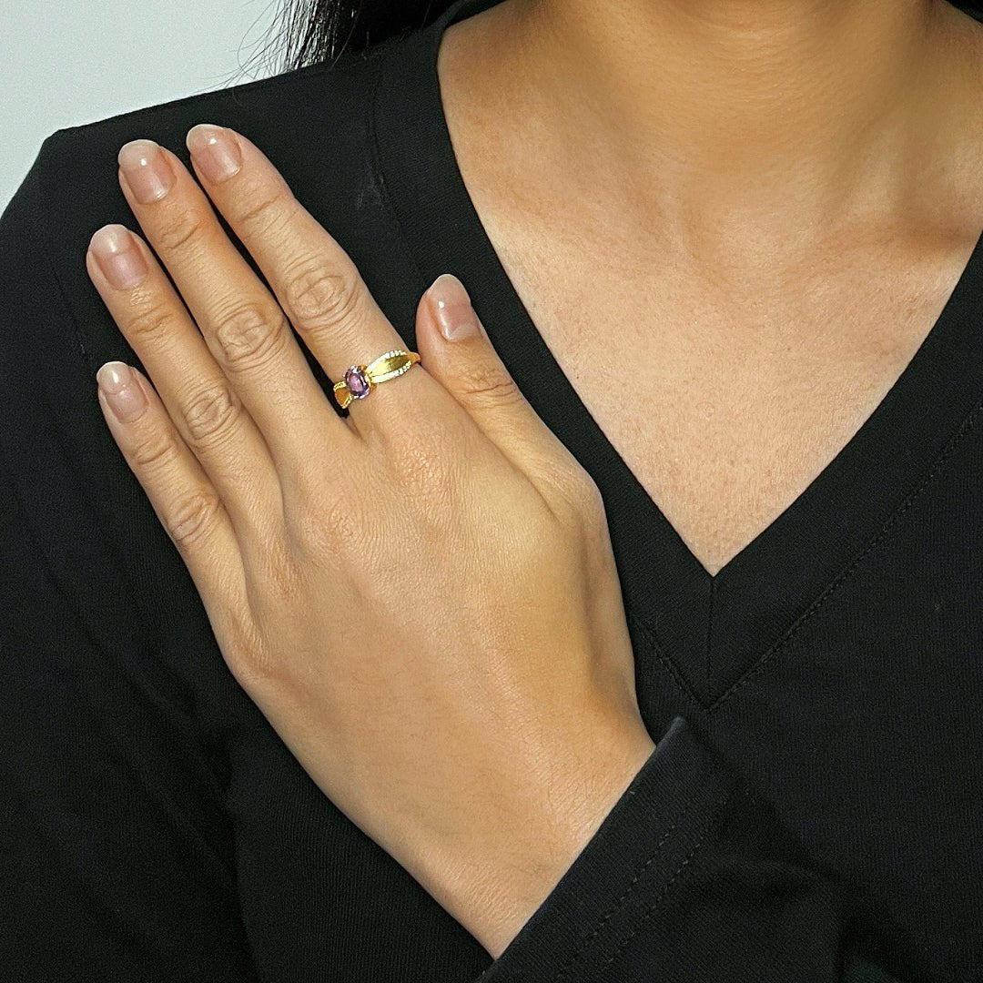 Bague Grenat ou Améthyste Argent Plaqué Or Courbe - Biloria