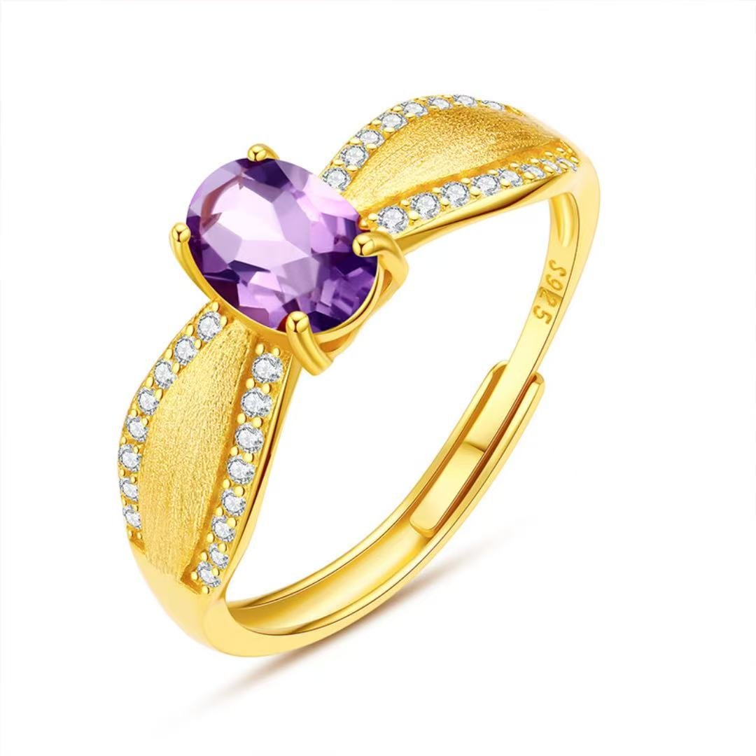 Bague Grenat ou Améthyste Argent Plaqué Or Courbe - Biloria