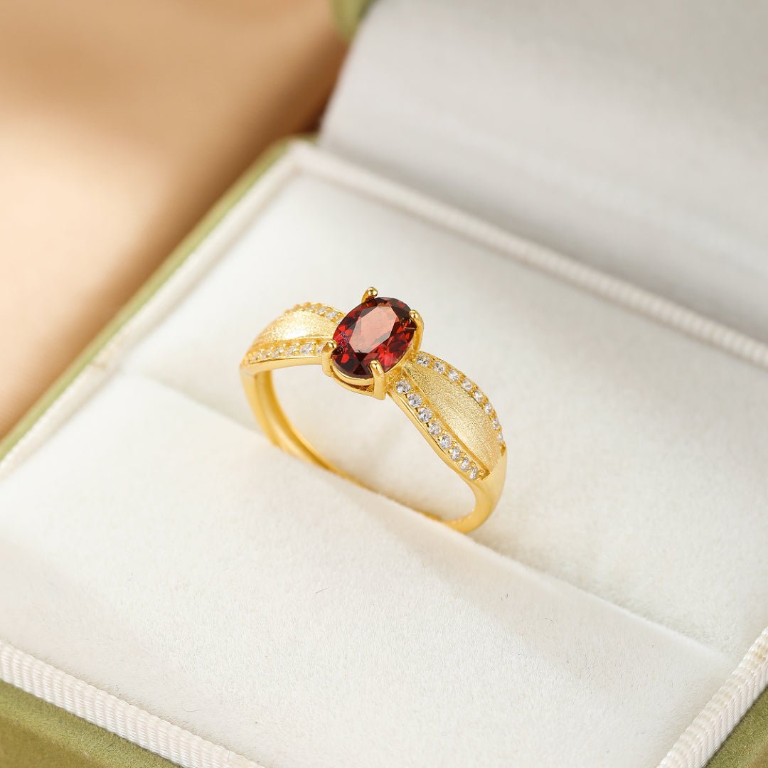 Bague Grenat ou Améthyste Argent Plaqué Or Courbe - Biloria